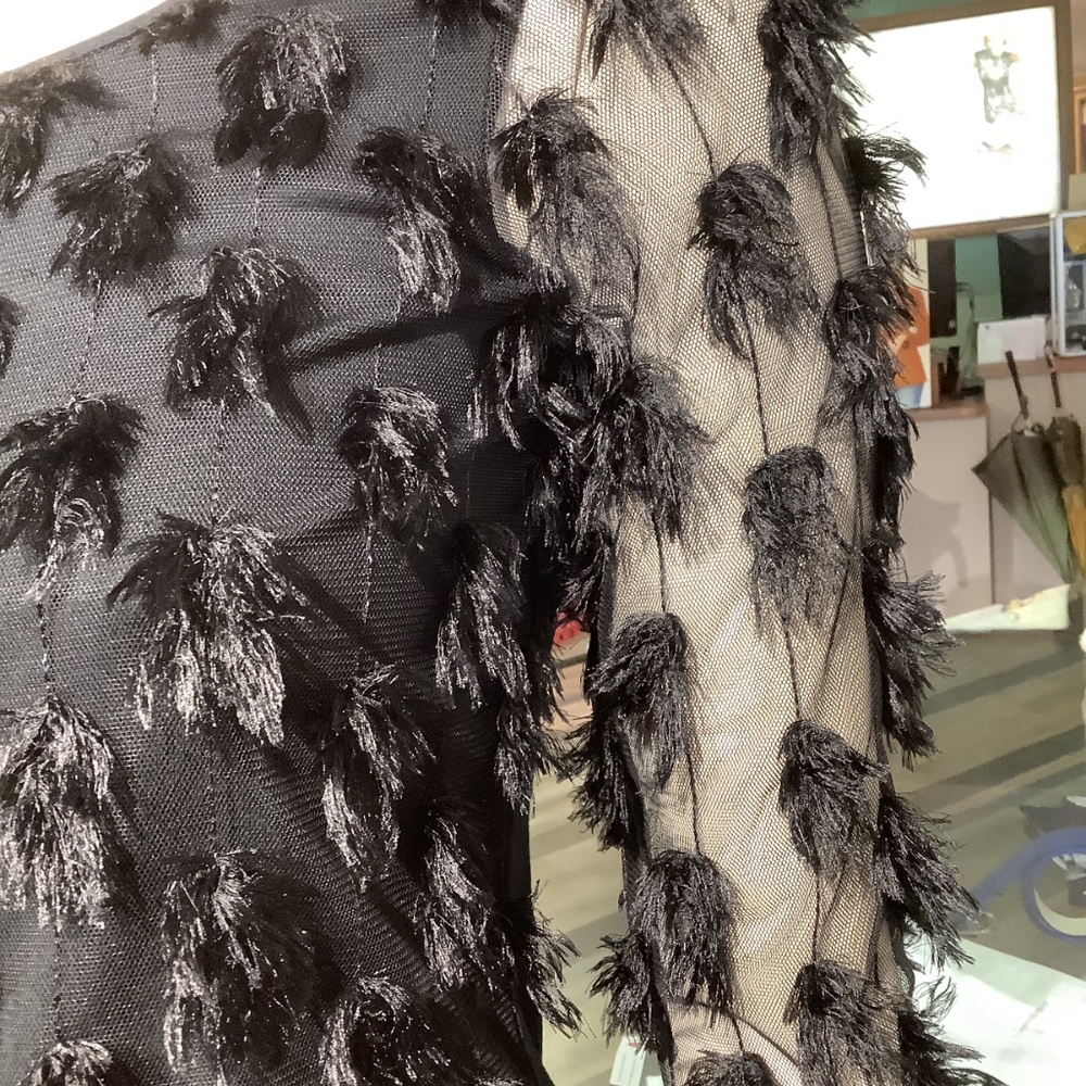 Fabulous fun eyelash 3/4 sleeve top black on sheer stretchy and cool - Picture 3 of 6